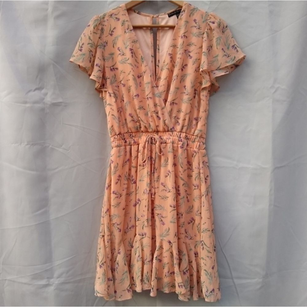 Three Pink Hearts dress peach with flowers on it floral spring summer v neck low